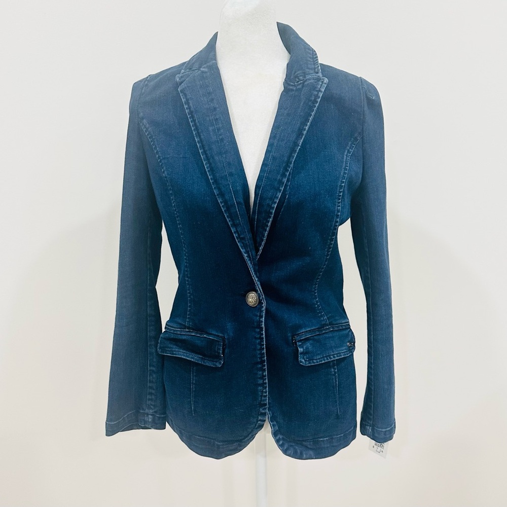 Etam Paris  Women’s Blue Denim Jacket One Button Long Sleeve‎ Size EU 38 US 6